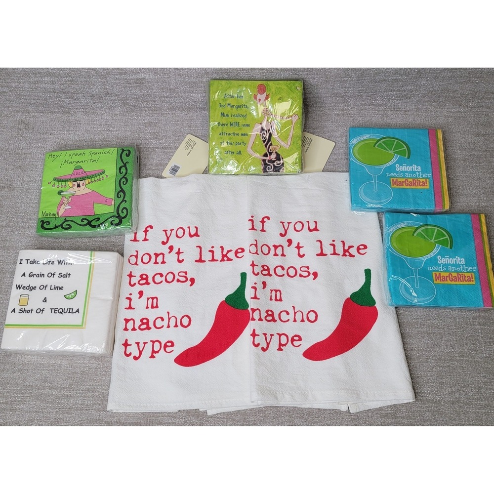 Taco Dish‎ Towels & Margarita Napkins Set Funny Kitchen Decor Party Lot - NEW